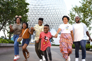 New Rides at Walt Disney World - Family standing outside Spaceship Earth at EPCOT