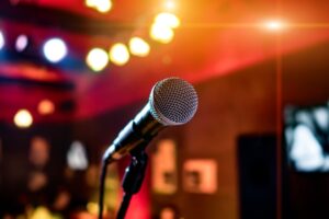 Microphone from the point of view of a karaoke singer in Orlando