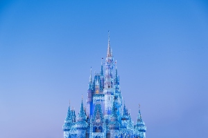 Walt Disney World's Magic Kingdom Cinderella's Castle illuminated during Christmas Time.